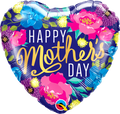 18" Heart Mother's Day Colorful Peonies Foil