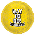 18" Way To Go Graduate Yellow Round Foil