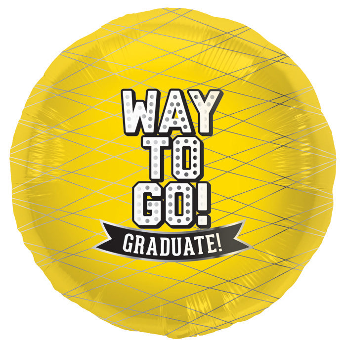 18" Way To Go Graduate Yellow Round Foil