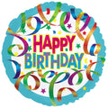18" Happy Birthday Blue Swirled Ribbon