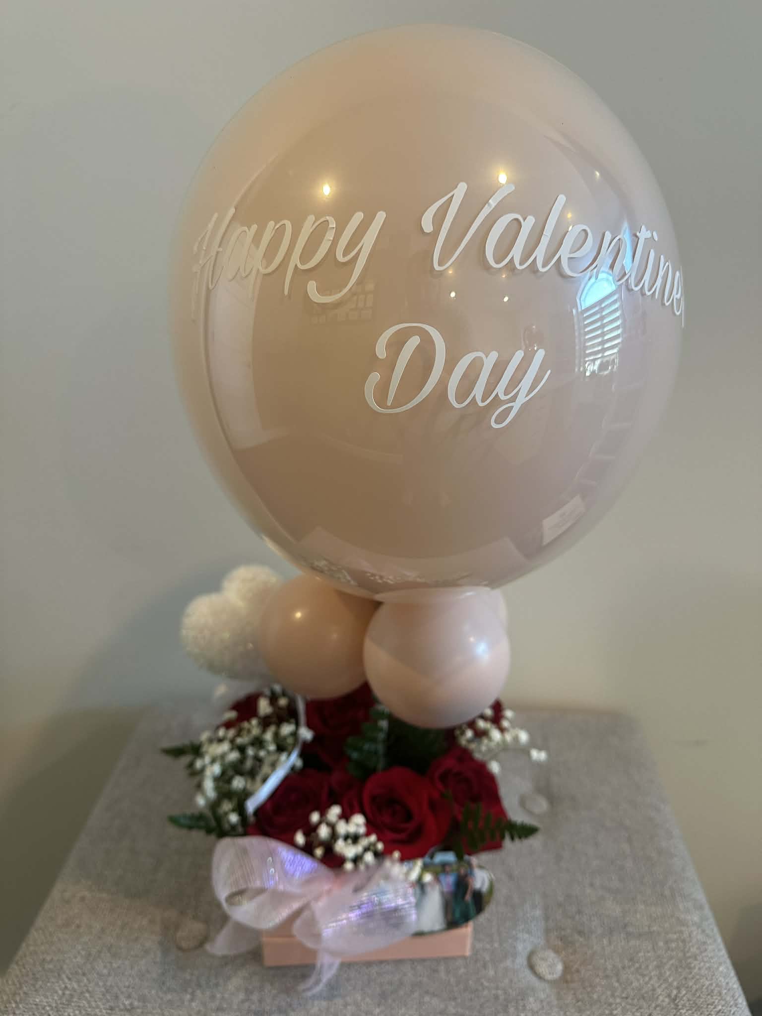 Valentine's Day Basket with Roses & 2 Foil Balloons